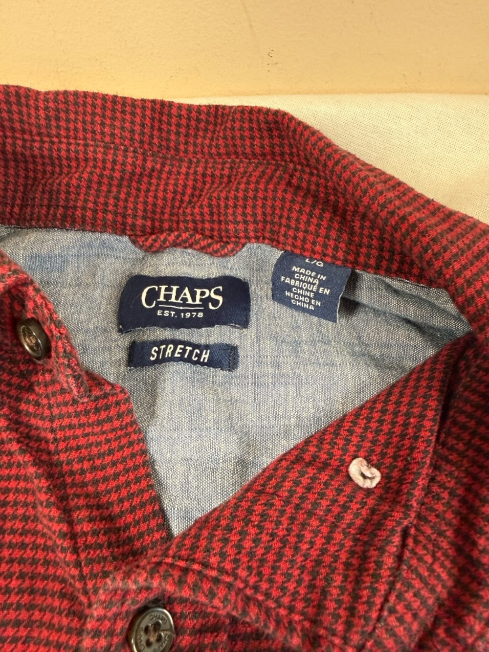 Chaps Men's Long Sleeve Houndstooth Pattern Button Up Shirt Size Large - Red - Picture 3 of 6